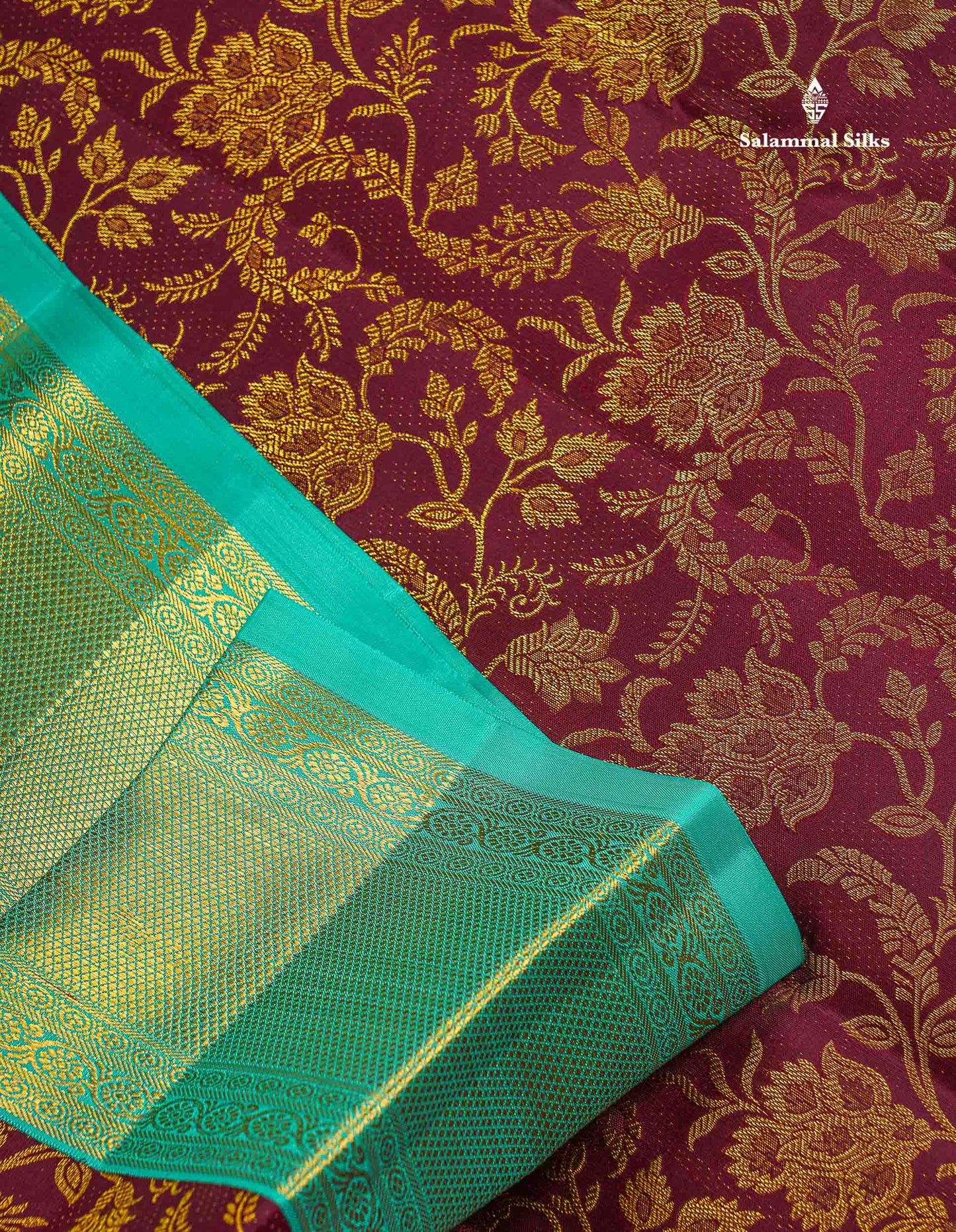 Korvai 2G Zari Kanjivaram Silk Saree - Dark Maroon Colour Body With Contrast Rexona Green Border