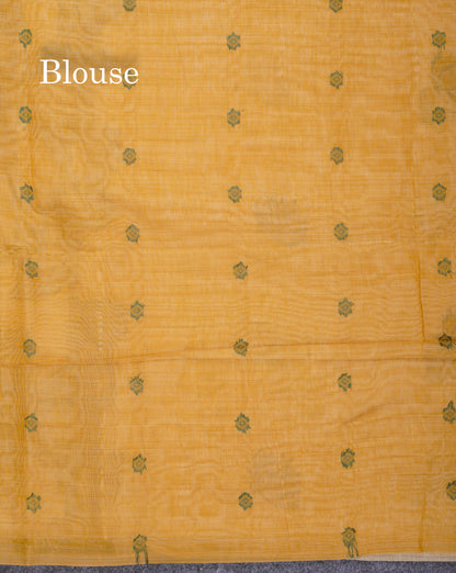 Beautiful Sandal Meenakari Work Muga Cotton Saree With Komatha Pallu Contrast Navy Blue Blouse