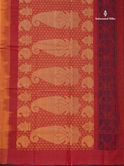 Handloom Pure Cotton Saree -  Rexona Green Colour Body With Contrast Mustard Yellow Blouse