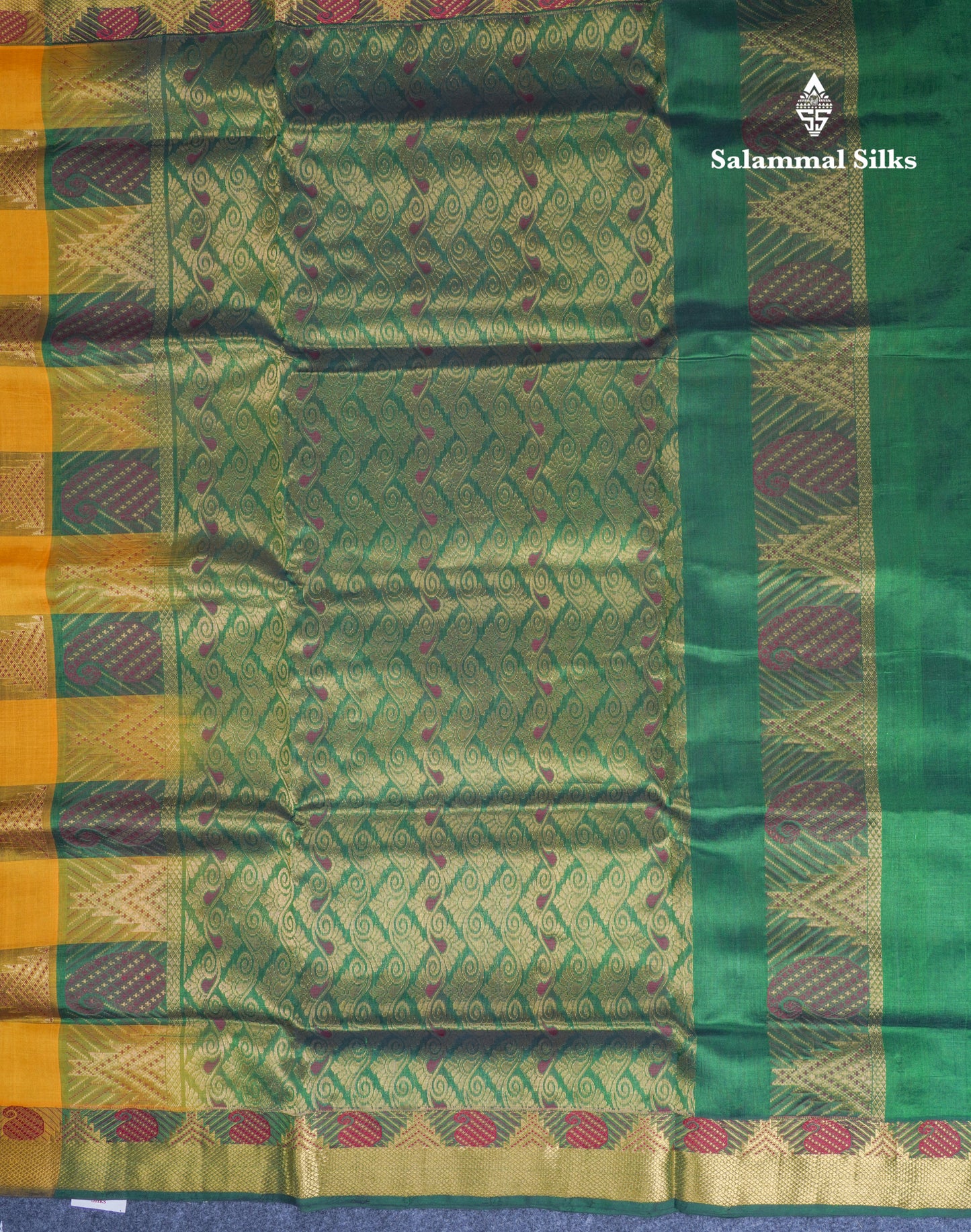 Beautiful Paalum Pazham Checks Pure Silk Cotton Saree With Contrast Bottle Green Blouse