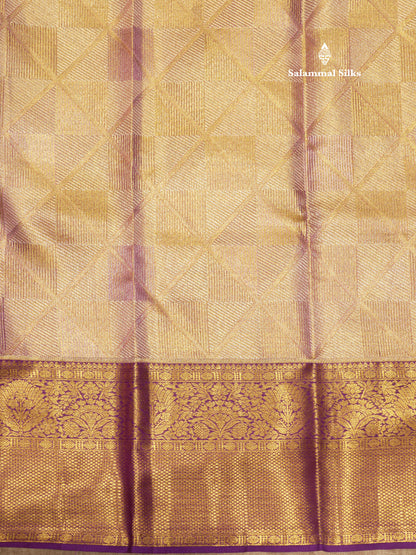 Copper Colour Tissue Pure Kanjivaram Silk Saree With Contrast Violet Border