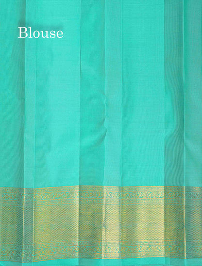 Korvai 2G Zari Kanjivaram Silk Saree - Dark Maroon Colour Body With Contrast Rexona Green Border