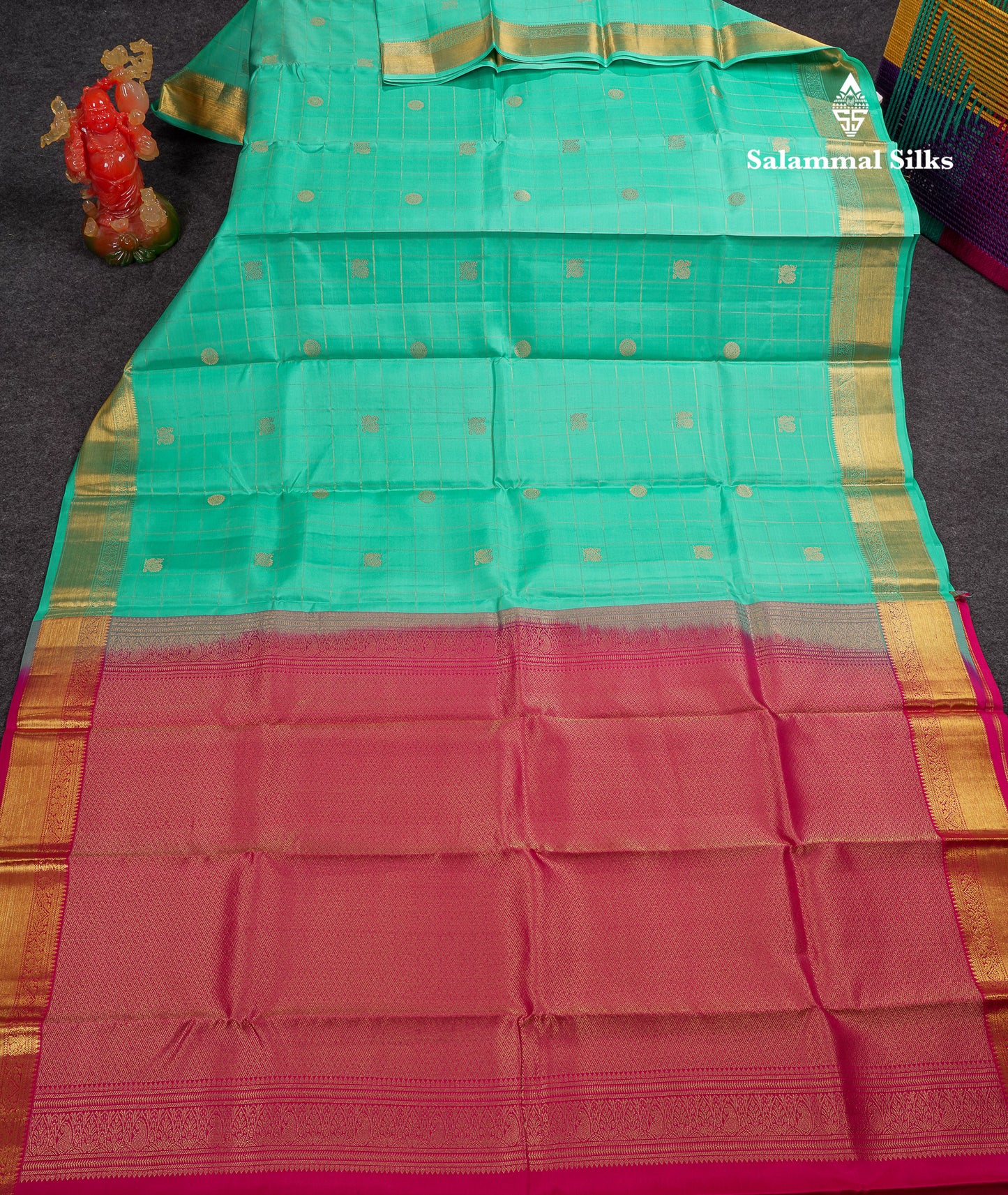 Beautiful Rexona Checks With Butta Pure Kanjivaram Silk Saree With Contrast Pink Blouse