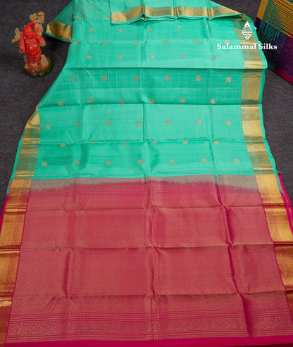 Beautiful Rexona Checks With Butta Pure Kanjivaram Silk Saree With Contrast Pink Blouse