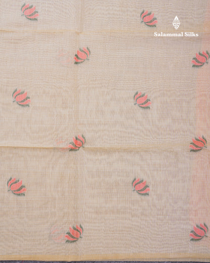 Beautiful Sandal Meenakari Work Muga Cotton Saree With Komatha Pallu Contrast Navy Blue Blouse