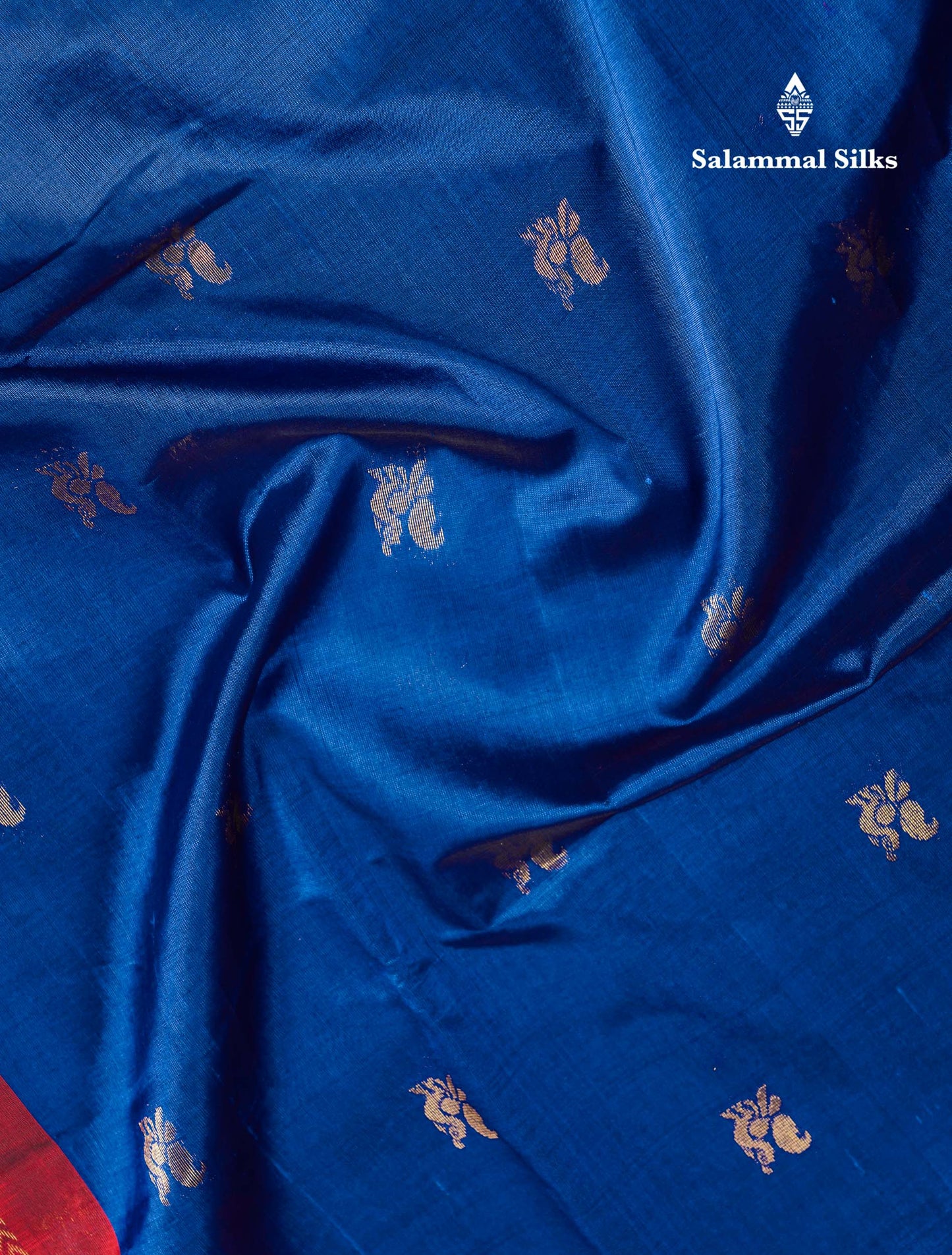 Beautiful Royal Blue Peacock Zari Buttas Pure Silk Cotton Saree With Contrast Dark Maroon Traditional Border