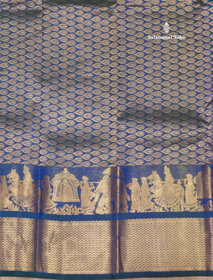 Peacock Blue Colour Pure Kanjivaram Silk Saree with Pallakku Border