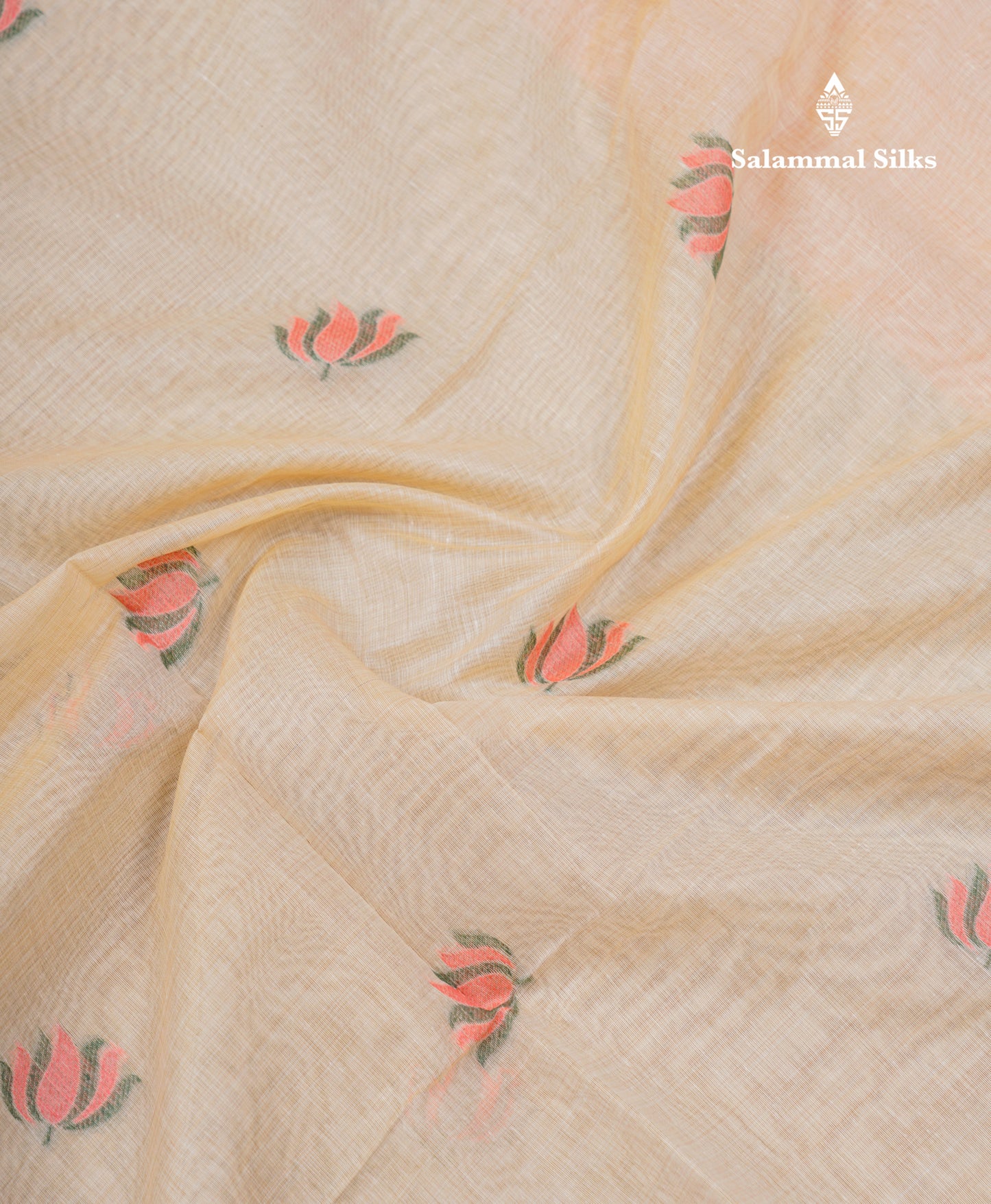 Beautiful Sandal Meenakari Work Muga Cotton Saree With Komatha Pallu Contrast Navy Blue Blouse