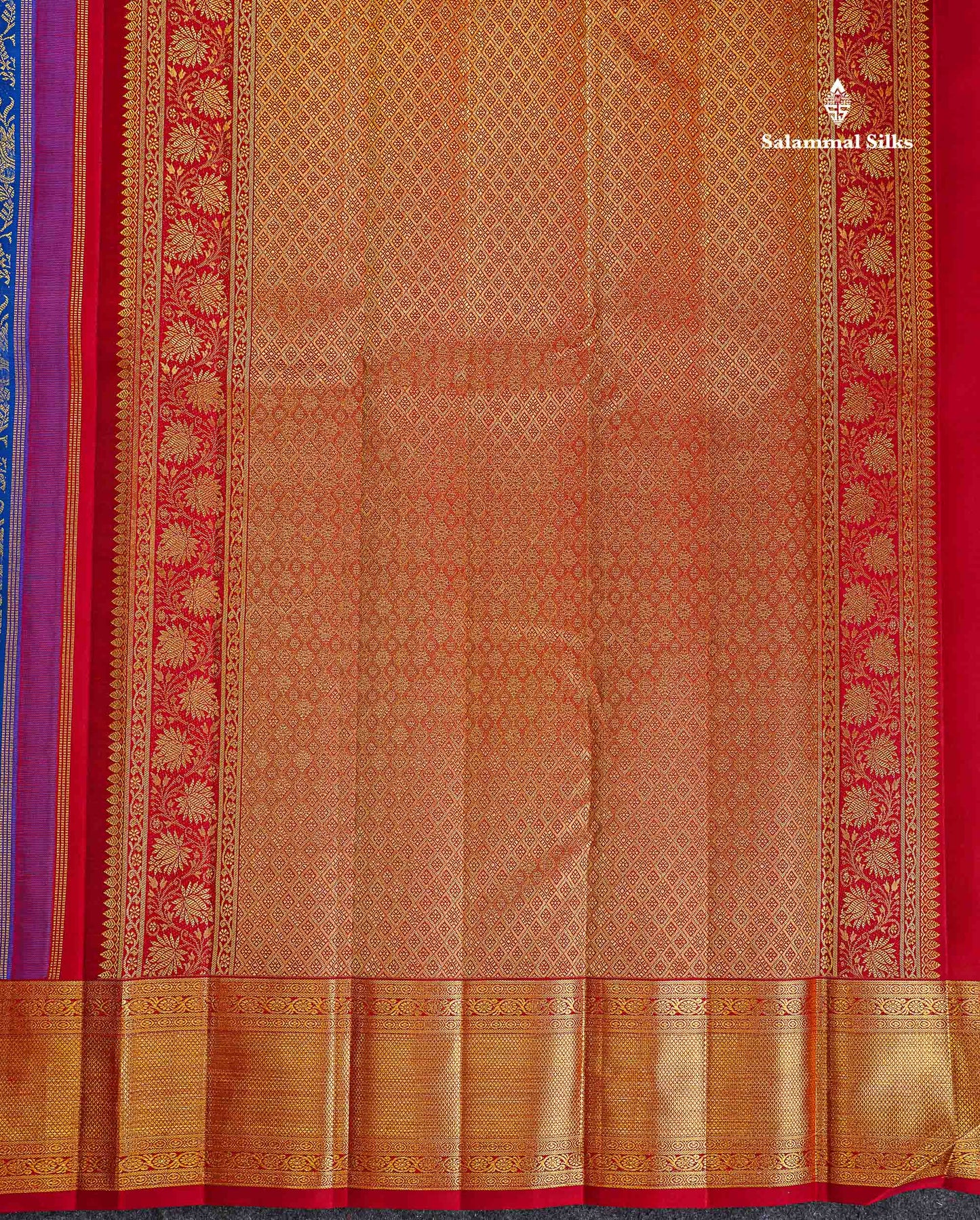 Korvai 2G Zari Kanjivaram Silk Saree - Royal Blue Colour Body With Contrast Maroon Border