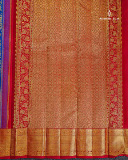 Korvai 2G Zari Kanjivaram Silk Saree - Royal Blue Colour Body With Contrast Maroon Border