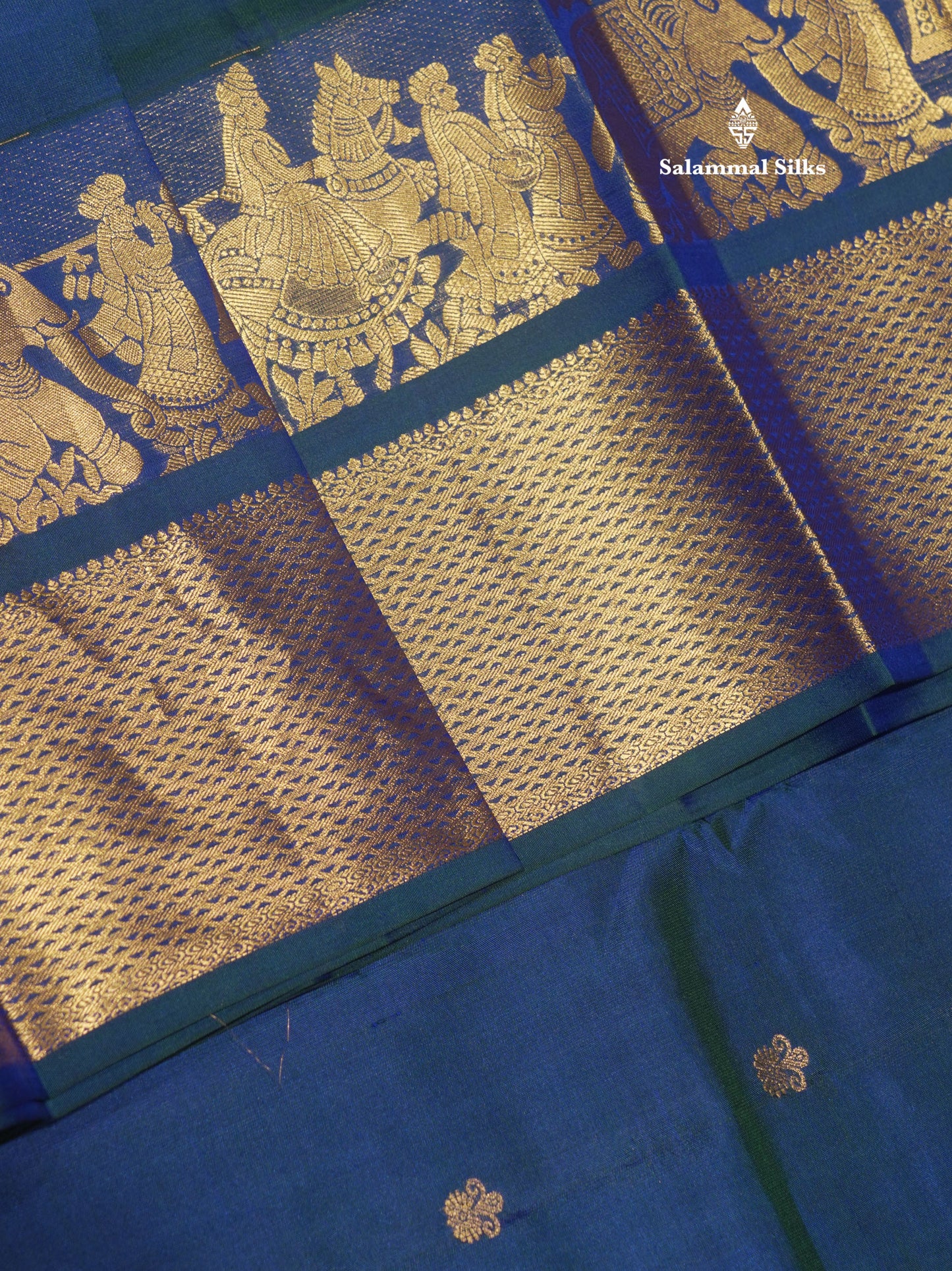 Peacock Blue Colour Pure Kanjivaram Silk Saree with Pallakku Border