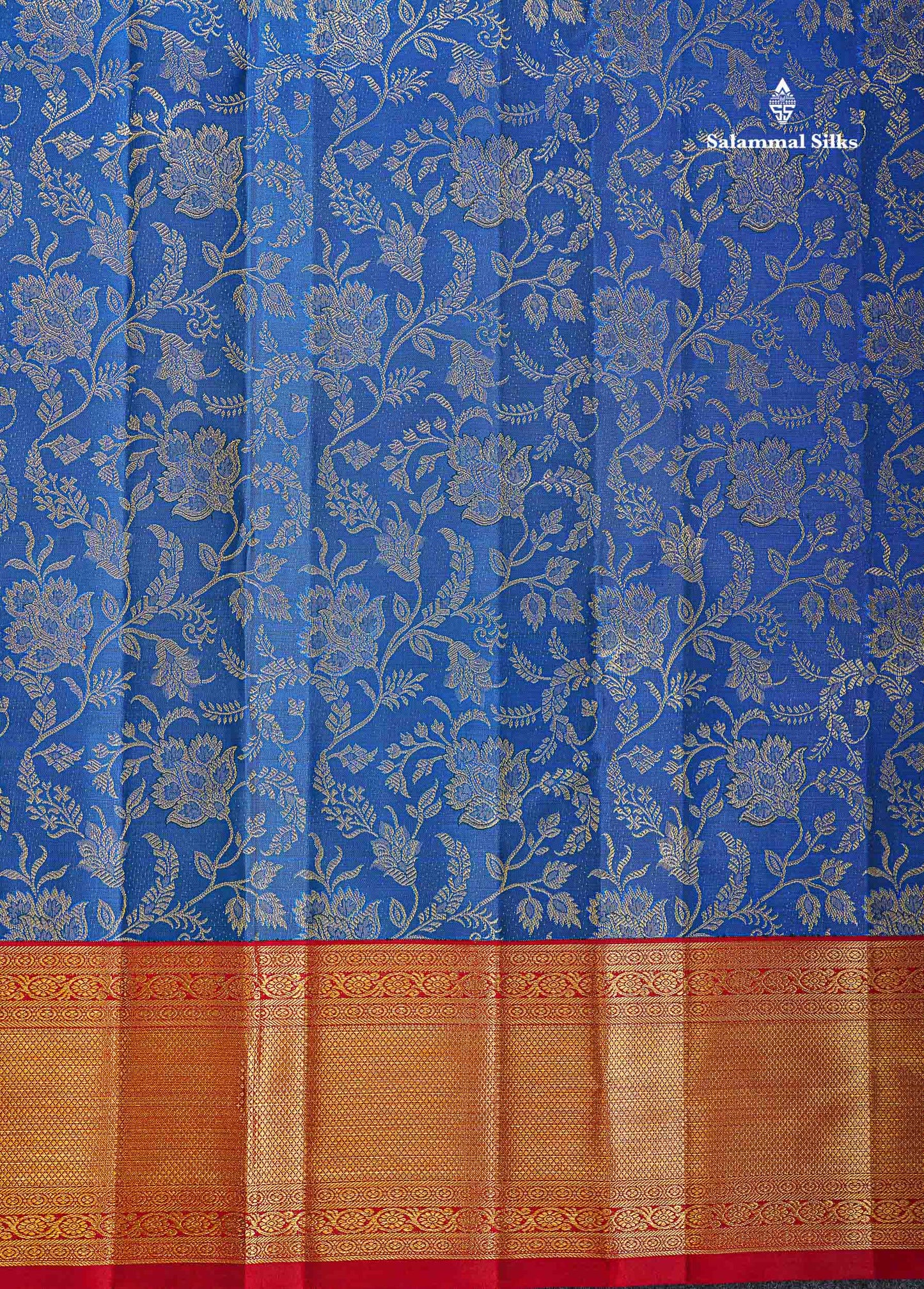 Korvai 2G Zari Kanjivaram Silk Saree - Royal Blue Colour Body With Contrast Maroon Border