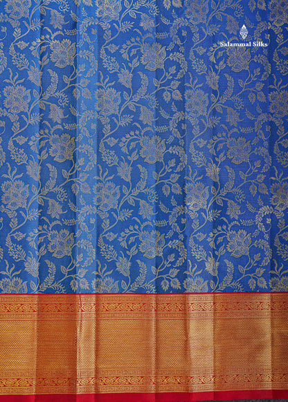 Korvai 2G Zari Kanjivaram Silk Saree - Royal Blue Colour Body With Contrast Maroon Border
