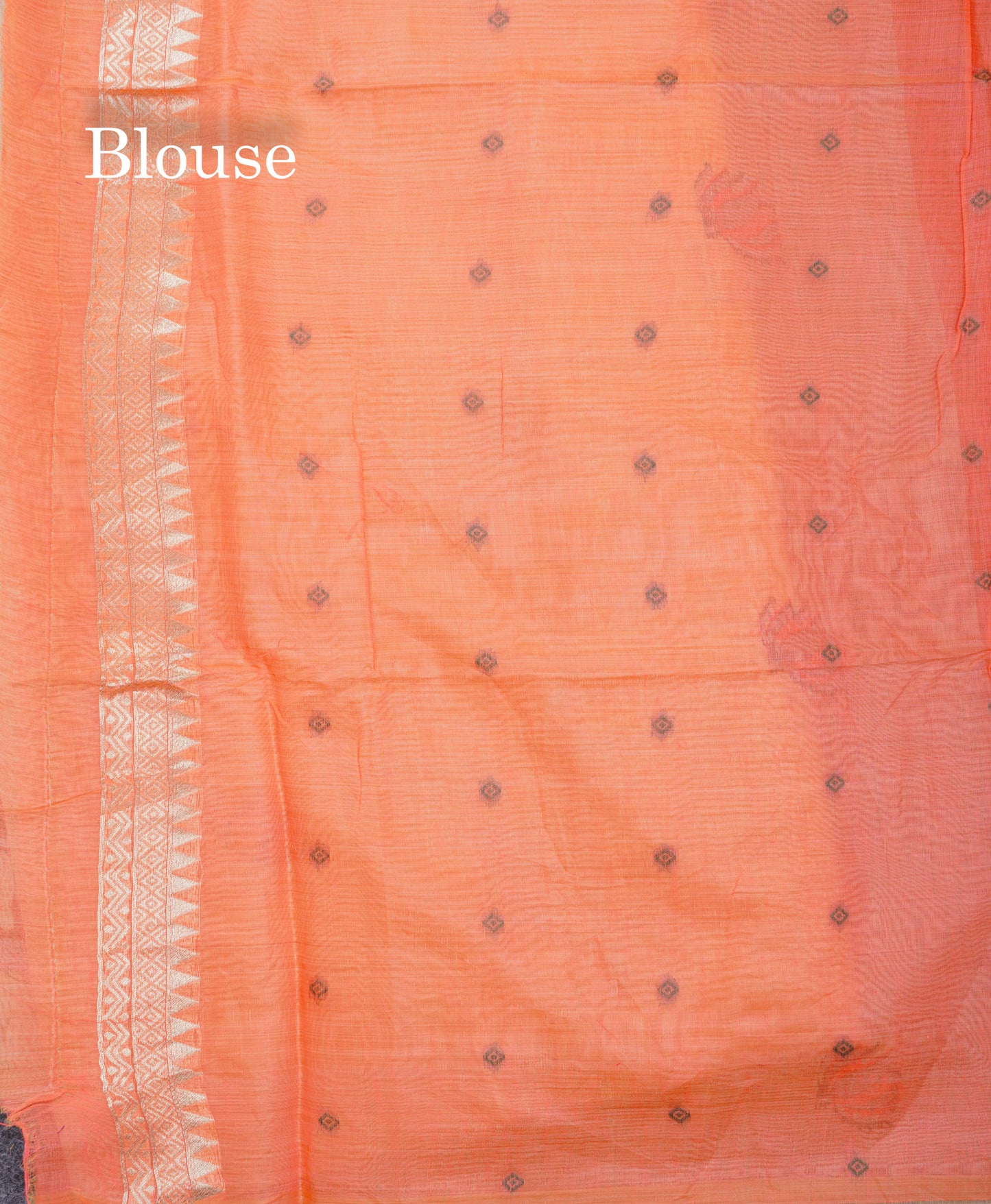 Beautiful Sandal Meenakari Work Muga Cotton Saree With Komatha Pallu Contrast Navy Blue Blouse