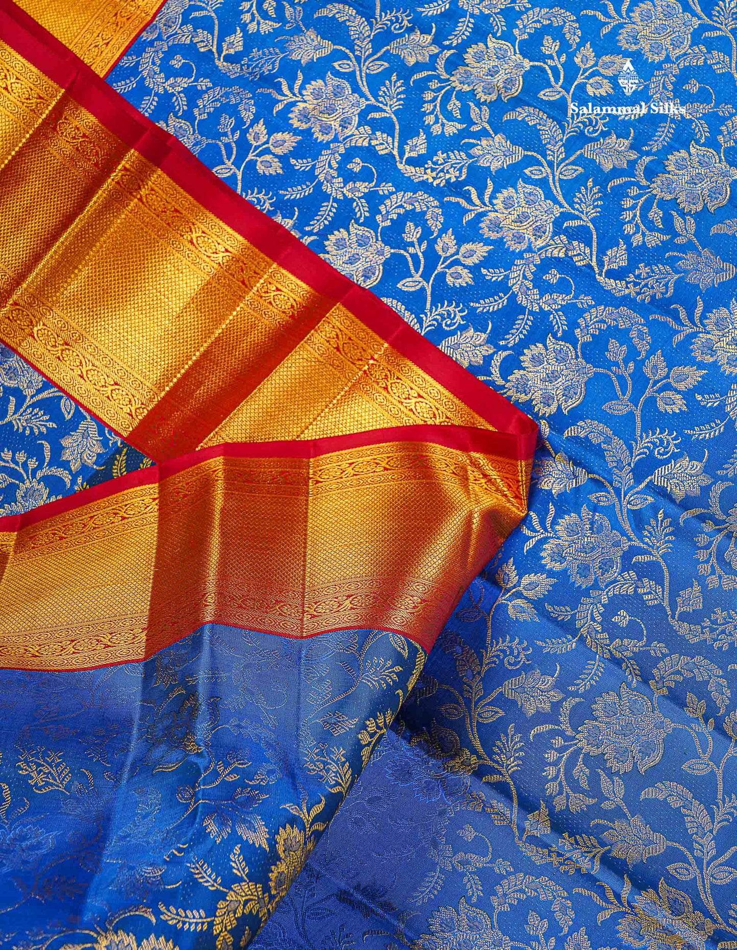 Korvai 2G Zari Kanjivaram Silk Saree - Royal Blue Colour Body With Contrast Maroon Border