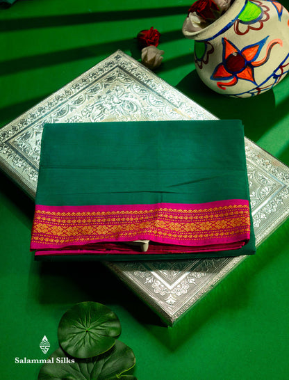 Beautiful Mango Yellow Plain Pure Cotton Saree With Contrast Dual Tone Green Traditional Border