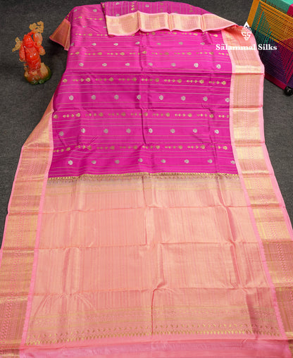Beautiful Vadamalli Pure Kanjivaram Silk Saree With Contrast Baby Pink Traditional Border