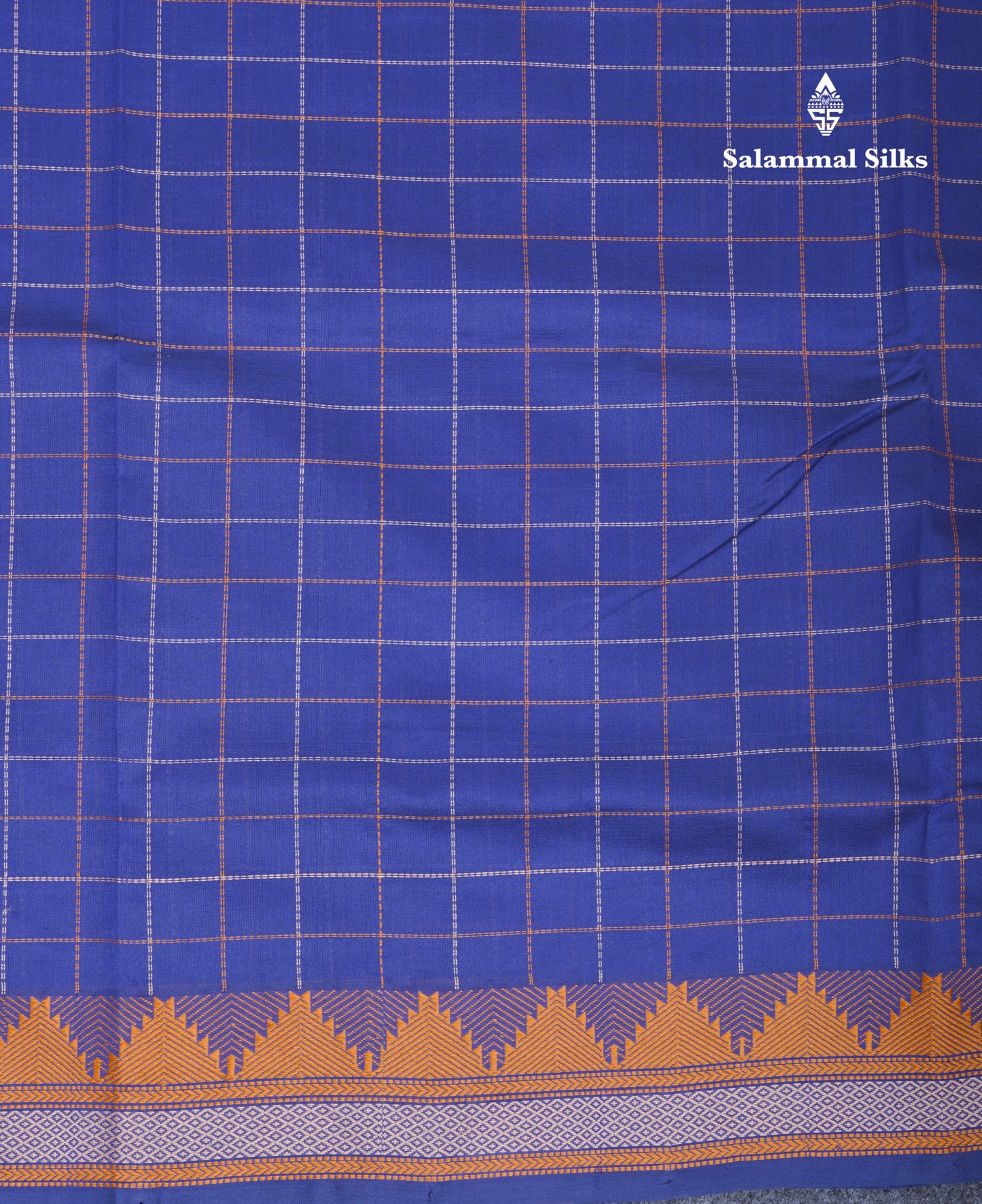 Navy Blue Thread Work Checks Pure Silk Cotton Saree With Contrast Reddish Maroon Blouse