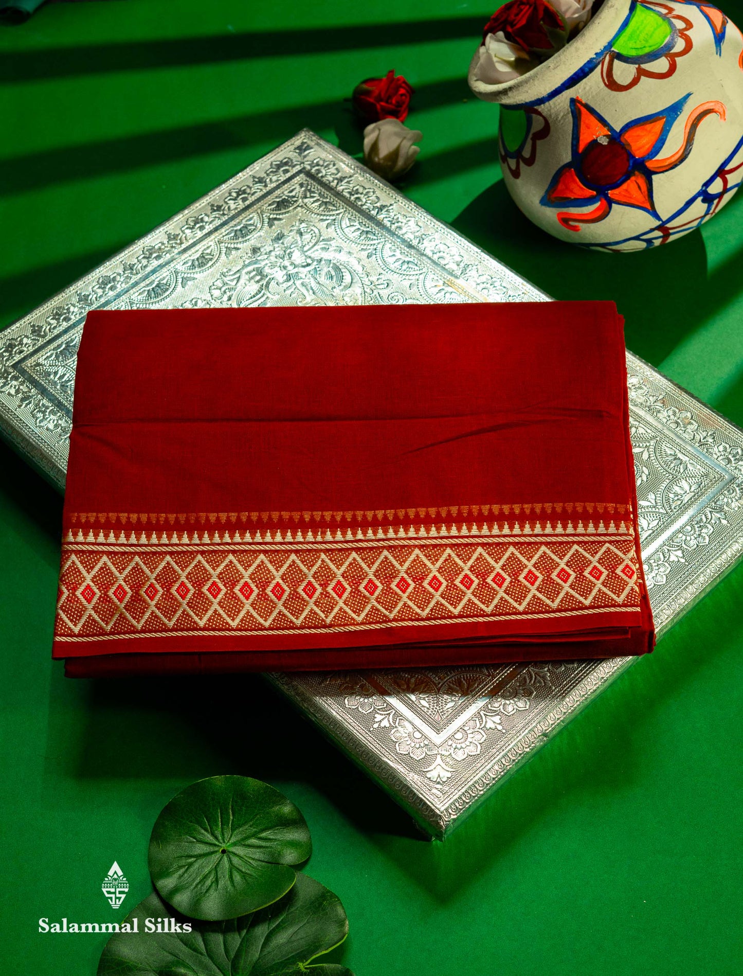 Beautiful Orange Plain Pure Cotton Saree With Traditional Border