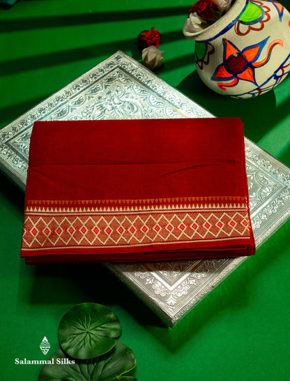 Beautiful Orange Plain Pure Cotton Saree With Traditional Border