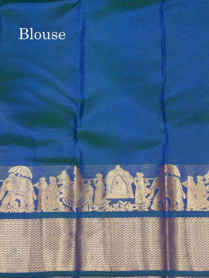 Peacock Blue Colour Pure Kanjivaram Silk Saree with Pallakku Border