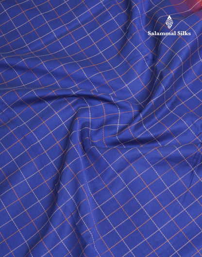 Navy Blue Thread Work Checks Pure Silk Cotton Saree With Contrast Reddish Maroon Blouse