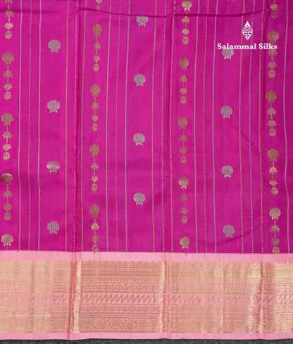 Beautiful Vadamalli Pure Kanjivaram Silk Saree With Contrast Baby Pink Traditional Border