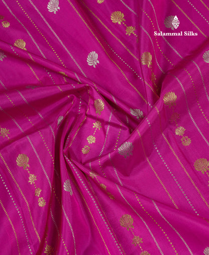 Beautiful Vadamalli Pure Kanjivaram Silk Saree With Contrast Baby Pink Traditional Border