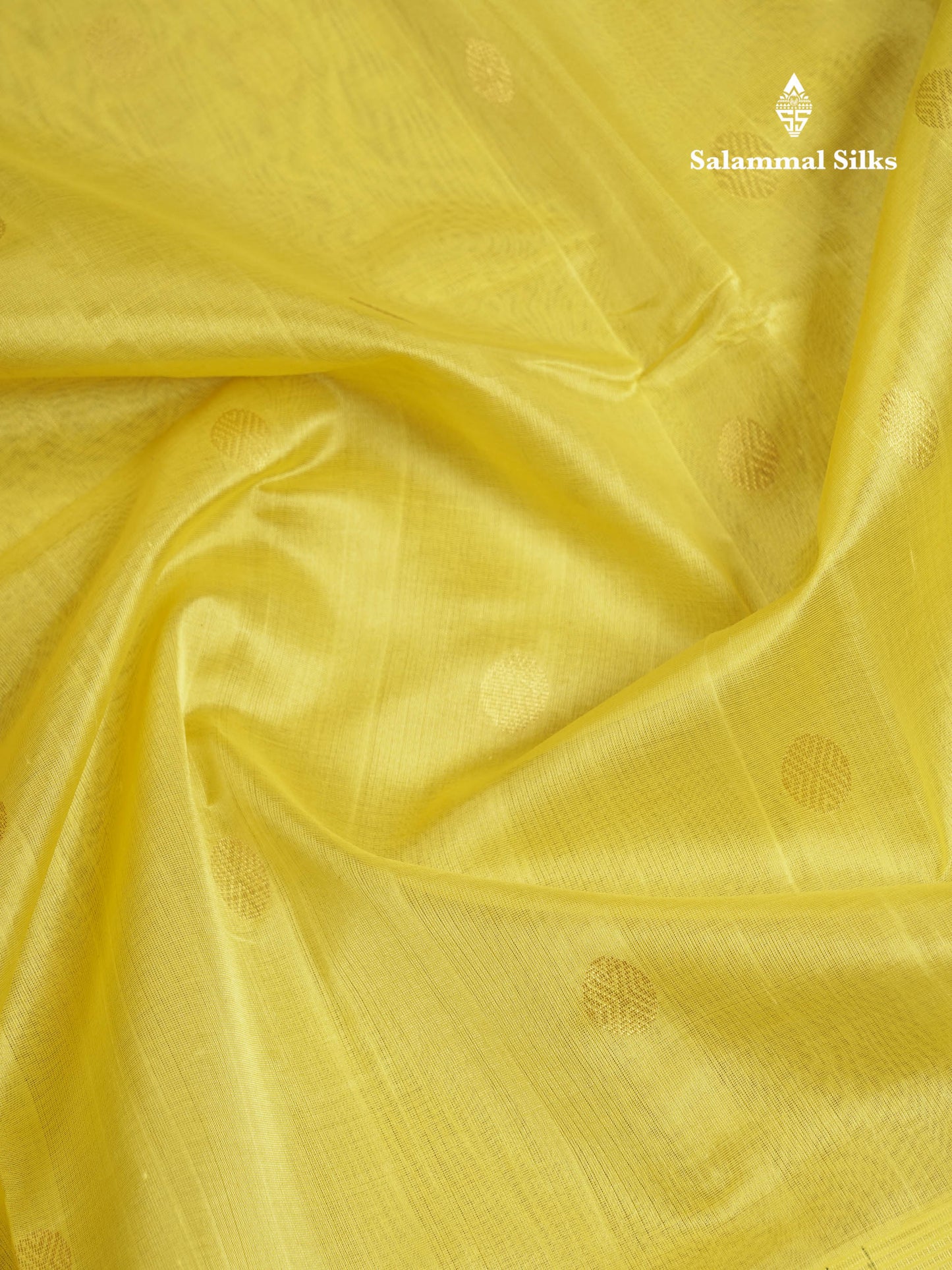 Beautiful Lemon Yellow Zari Butta Pure Silk Cotton Saree With Contrast Saffire Green Traditional Gap Border
