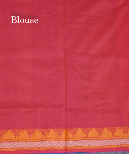 Navy Blue Thread Work Checks Pure Silk Cotton Saree With Contrast Reddish Maroon Blouse