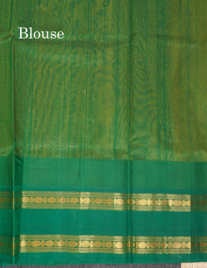 Beautiful Lemon Yellow Zari Butta Pure Silk Cotton Saree With Contrast Saffire Green Traditional Gap Border