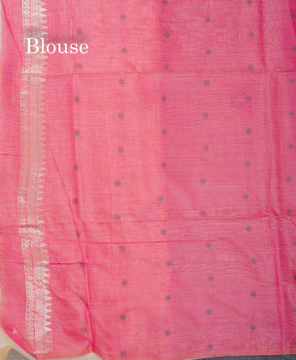 Beautiful Sandal Meenakari Work Muga Cotton Saree With Komatha Pallu Contrast Navy Blue Blouse