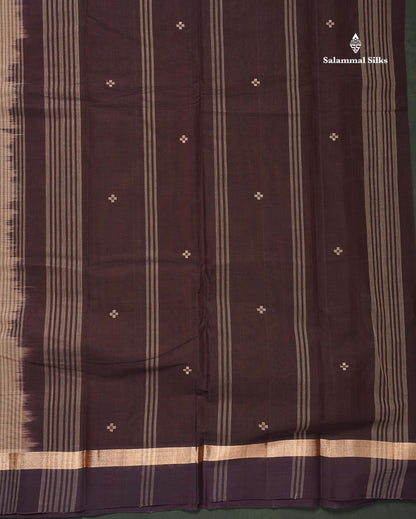 Handloom Pure Cotton Saree -  Light Brown Colour Body With Contrast Dark Brown Blouse