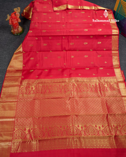 Beautiful Redish Maroon Pure Kanjivaram Silk Saree With Traditional Evening Morning Border