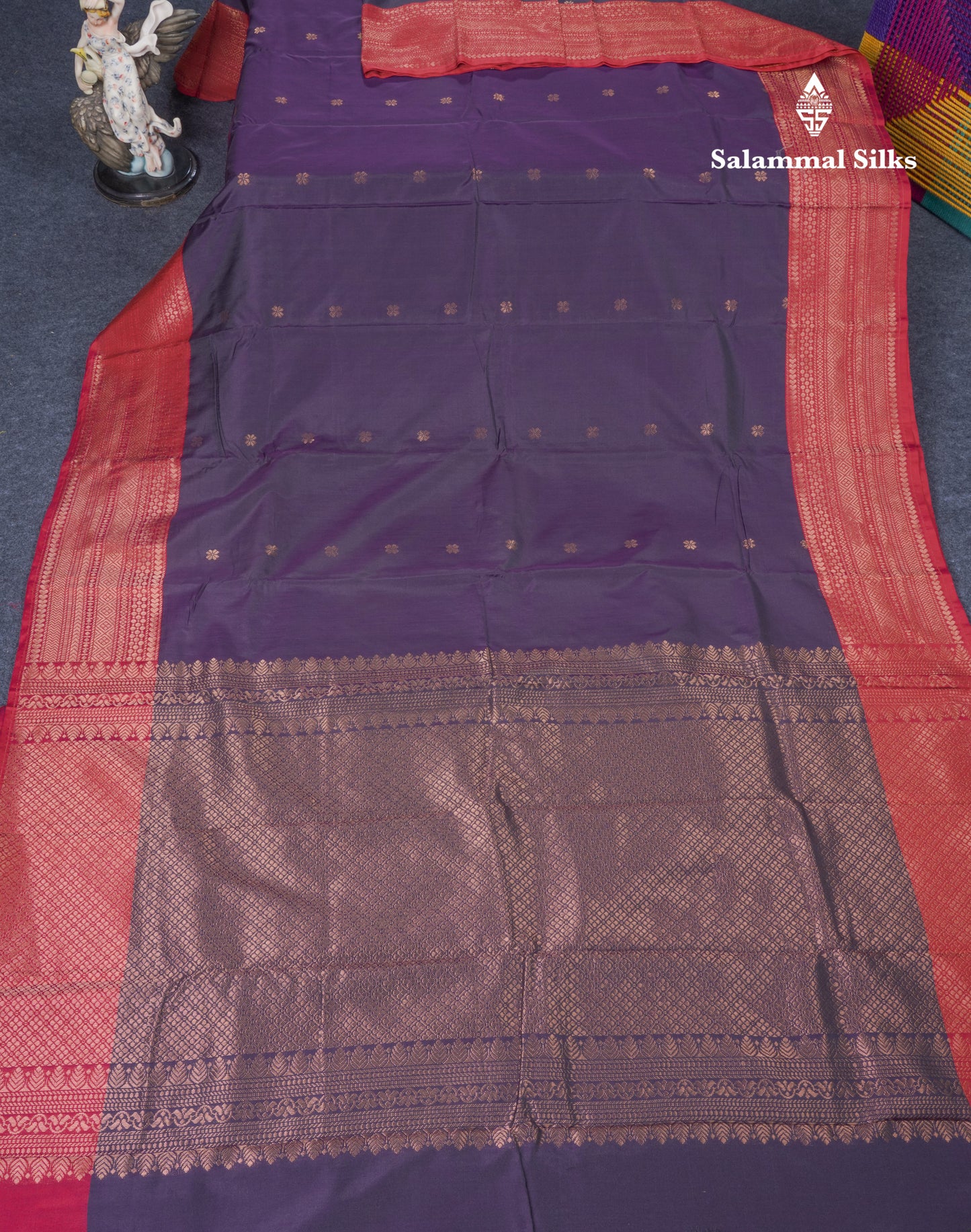 Dark Purple Semi Silk Saree With Contrast Reddish Pink Border