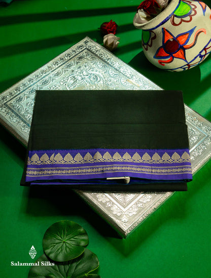 Beautiful Dark Bottle Green Plain Pure Cotton Saree With Contrast Dual Tone Blue Thread Work Border