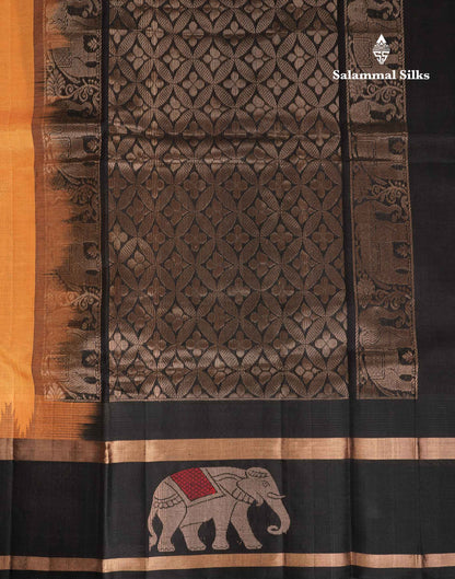 Beautiful Half White Plain Pure Silk Cotton Saree With Contrast Black Traditional Menakari Work & Temple Border
