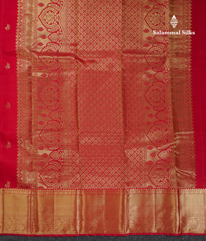 Beautiful Redish Maroon Pure Kanjivaram Silk Saree With Traditional Evening Morning Border