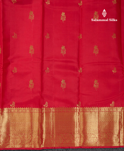 Beautiful Redish Maroon Pure Kanjivaram Silk Saree With Traditional Evening Morning Border