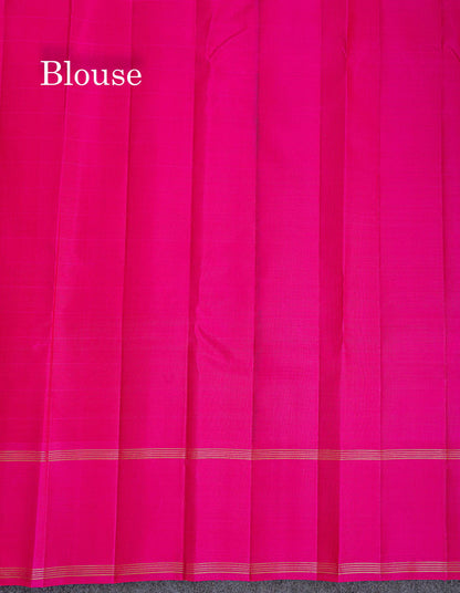 Pure Kanjivaram Silk Saree - Beige Colour Body Checks With Traditional Ganga Jamanu Gap Border