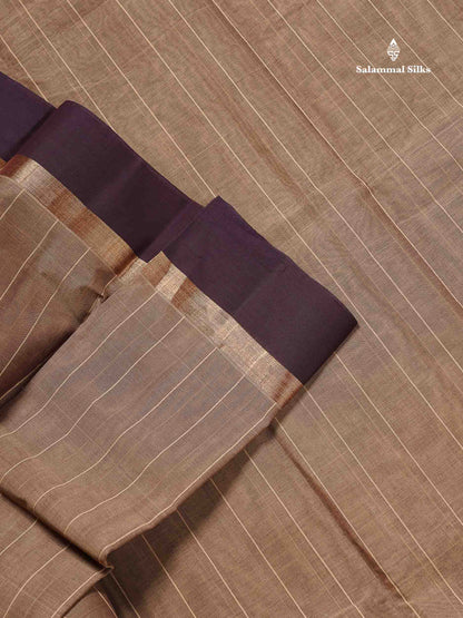 Handloom Pure Cotton Saree -  Light Brown Colour Body With Contrast Dark Brown Blouse