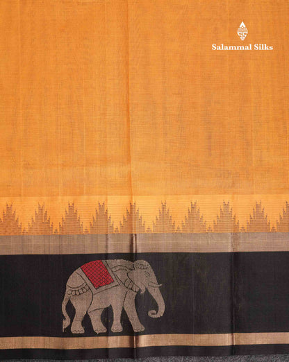Beautiful Half White Plain Pure Silk Cotton Saree With Contrast Black Traditional Menakari Work & Temple Border