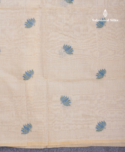 Beautiful Sandal Meenakari Work Muga Cotton Saree With Komatha Pallu Contrast Navy Blue Blouse