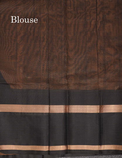 Beautiful Half White Plain Pure Silk Cotton Saree With Contrast Black Traditional Menakari Work & Temple Border
