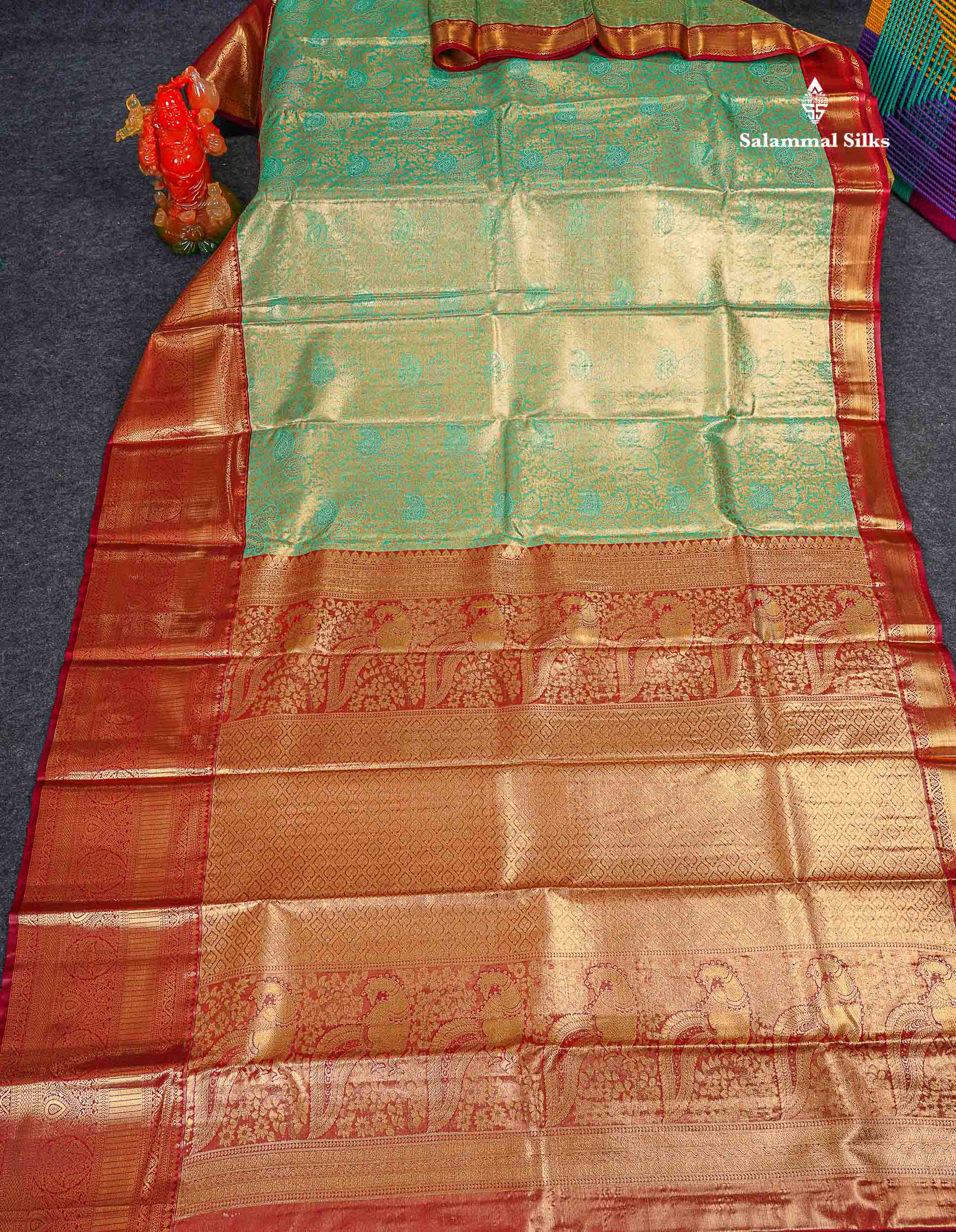 Bridal Semi Silk Saree - Light Green Colour Body Tissue With Contrast Maroon Evening Morning Border 