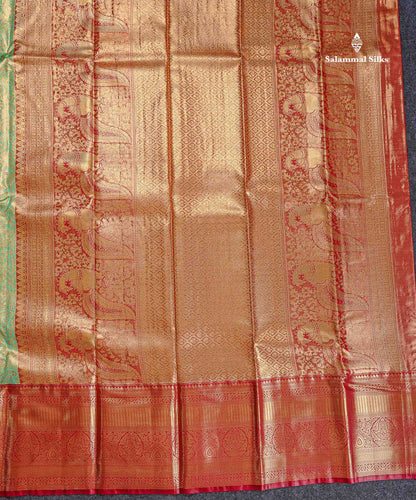 Bridal Semi Silk Saree - Light Green Colour Body Tissue With Contrast Maroon Evening Morning Border