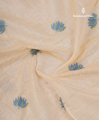 Beautiful Sandal Meenakari Work Muga Cotton Saree With Komatha Pallu Contrast Navy Blue Blouse