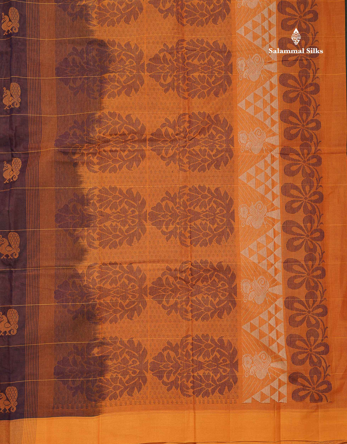 Handloom Pure Cotton Saree -  Dark Navy Blue Colour Body With Contrast Parrot Green Blouse