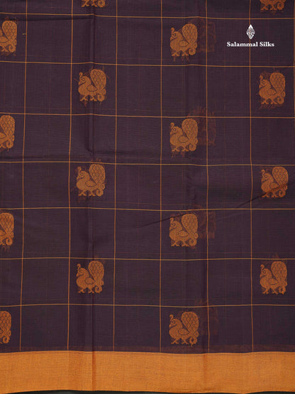 Handloom Pure Cotton Saree -  Dark Navy Blue Colour Body With Contrast Parrot Green Blouse