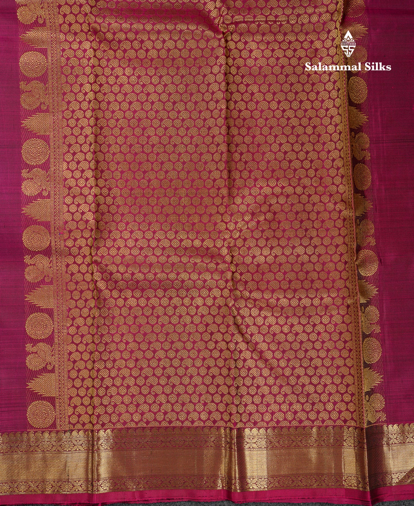Beautiful Navy Blue Pure Kanjivaram Silk Saree With Contrast Magenta Traditional Medium Border